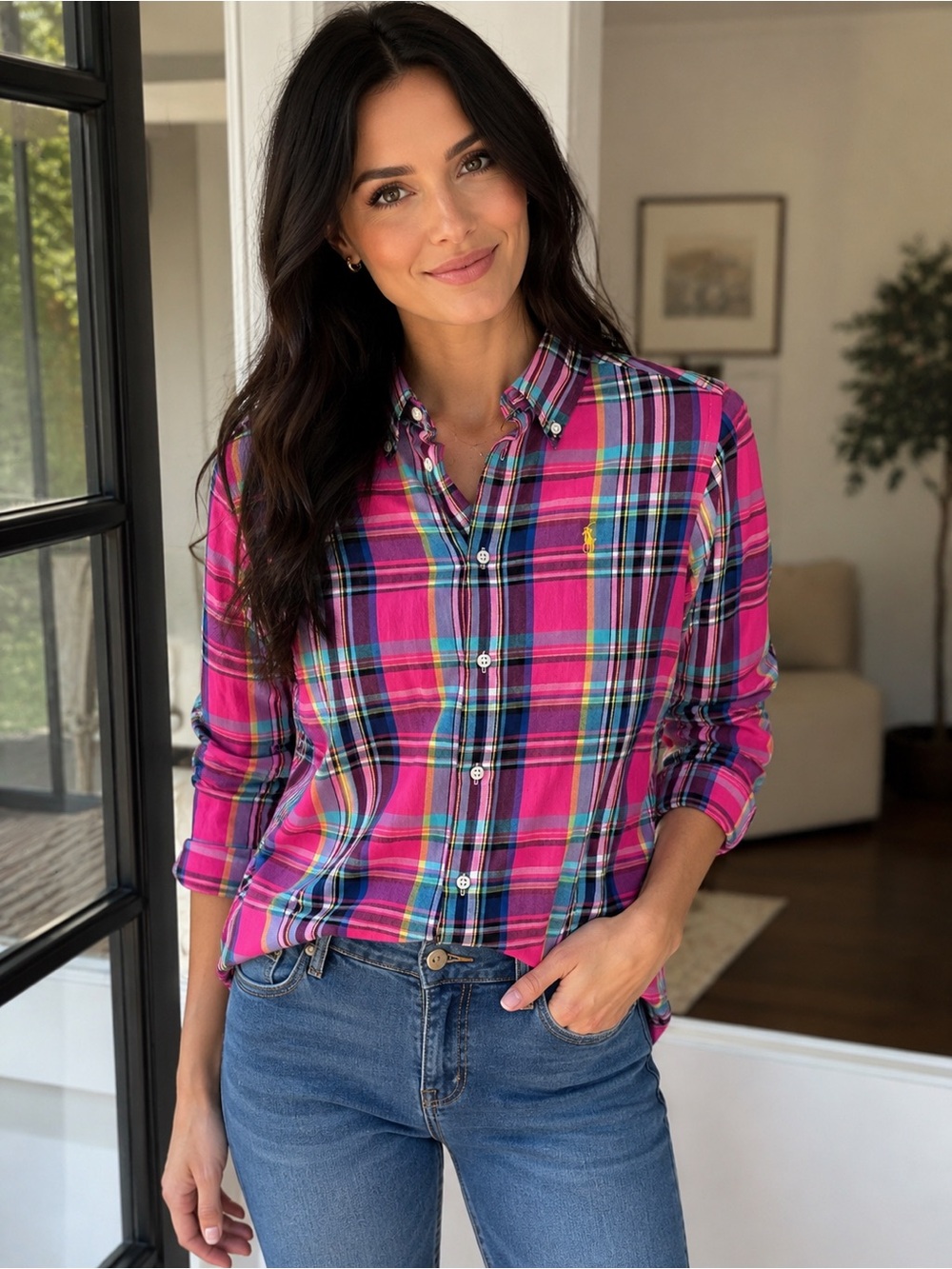 Polo Ralph Lauren Women’s Relaxed Fit Plaid Cotton Shirt